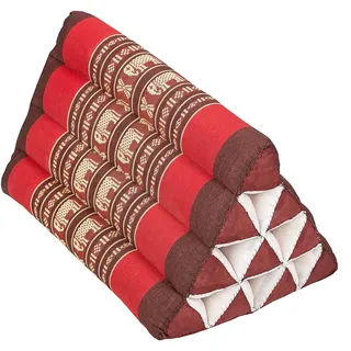 Handelsturm Kleines Thaikissen Dreieck 33 x 20 cm Kissen mit Füllug aus Kapok Dreieckskissen aus Thailand, Dekokissen oder Stütze, Elefanten rot