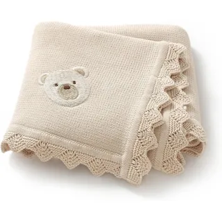 Babydecke Aus Baumwolle Mit Wabenmuster, Weich Gestrickt, Geeignet Für Neugeborene, Jungen Und Mädchen, Mit Niedlichem, Gesticktem Bärenmotiv