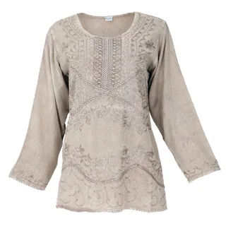 Guru-Shop Longbluse Bestickte indische Hippie Langarm Tunika,.. alternative Bekleidung beige|weiß