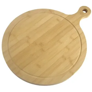 hausleben Pizzateller 33cm Holz (2er-3er-4er Set) - Platzteller, Pizzabrett Mit Griff, Groß, Rund, Servierteller, Schneiderbrett, Pizzaservierbrett Mit Saftrille
