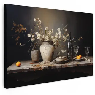 LEINWANDBILD Stilleben - Blumen - Blumenstrauß - Vase - Wein Groß 140x90 cm