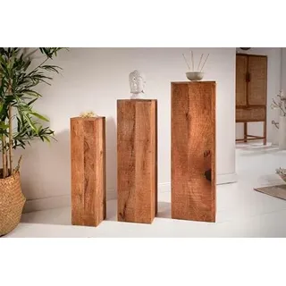 LEBENSwohnART Massives Deko-Säulen-Set SARA 3-TLG. ca.H80cm Pflanzsäule Mango Natur
