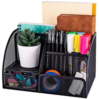 Schreibtisch-Organizer 6 Ablagefächer Deskop-Stifthalter 1 Schublade für Büroartikel Mesh Schwarz 15987