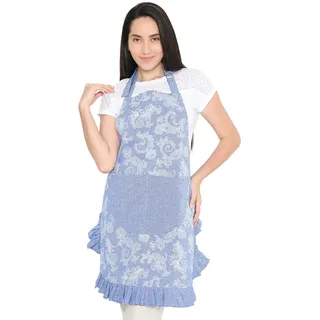 Encasa XO Kochschürze Damen, Küchenschürze, Rüschen Backschürze Blau