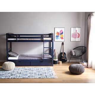 Hochbett Holz mit Bettkasten marineblau 90 x 200 cm REVIN