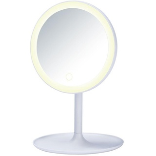 WENKO LED-Standspiegel Turro, Kosmetikspiegel mit LED-Beleuchtung, Schminkspiegel schwenkbar, ideales Schminken & Rasieren, Touchfunktion für dimmbare Helligkeit, batteriebetrieben, Ø 18 x 28 cm