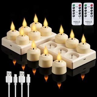 Broyal 12 Stück LED Teelichter Aufladbar,Teelichter Wiederaufladbar mit Timerfunction Ladestation,Flammenlose LED Kerzen für Zimmer Wohnzimmer Halloween Weihnachten Deko