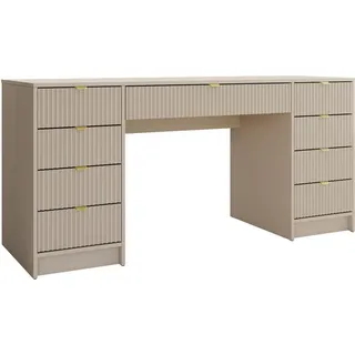 Mirjan24 Schreibtisch, Sand, Holzwerkstoff, 9 Schubladen, Rechteckig,Rechteckig, 154x76x55 cm, Arbeitszimmer, Schreibtische, Bürotische