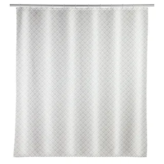 WENKO Duschvorhang Cubique, 180 x 200 cm, Vorhang aus 100% Polyester mit Metallösen & Gummi-Gewichtsband für Dusche und Badewanne, wasserabweisend & waschbar, inkl. 12 weißen Duschvorhangringen