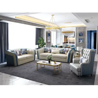 JVmoebel Polstergarnitur Moderne Polster-Sofa Garnitur aus Nappaleder in Beige mit Akzenten, (Set, 3-tlg., 3+2+1 Sitzer), Made in Europa beige