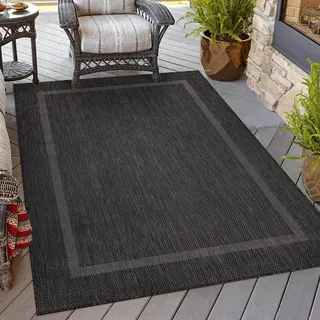 HomebyHome In & Outdoor Teppich Wetterfest Sisal Optik 240x340 cm Schwarz - Balkon Teppich Wasserfest, Waschbar, Flachgewebe - Ideal für Küche, Camping, Garten und Terrasse