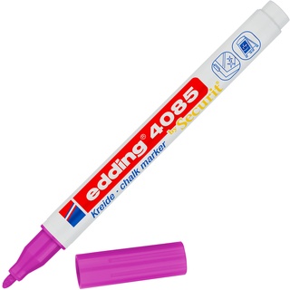 edding 4085 Kreidemarker - pink - 1 Kreidestift - Rundspitze 1-2 mm - dünner Kreidestift für Tafel abwischbar - zum Beschriften von Fenster, Glas, Spiegel - Tafelstift mit deckenden Farben