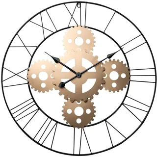 casa NOVA Wanduhr ADIANA, Goldgelb - Schwarz - Ø 70 cm - Metall