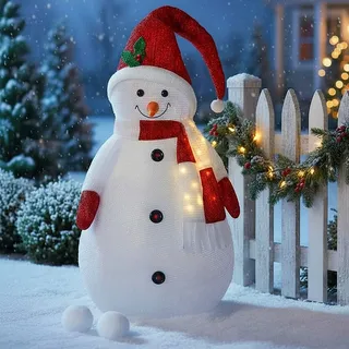 Spetebo - Xxl Stoff Schneemann Beleuchtet - 140 Cm / 20 Led - Garten Deko Figur Mit Timer Funktion Batterie Betrieben