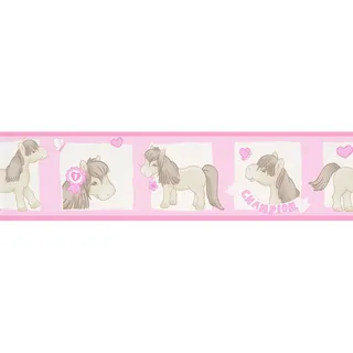 Bricoflor Pferde Tapete für Kinderzimmer Rosa Tapetenbordüre Selbstklebend Mädchenzimmer Bordüre aus Vlies und Vinyl Ideal für Babyzimmer