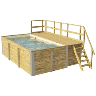 Weka Massivholzpool 595 Gr. 1 490 x 309 x 116 cm inkl. Sandfilteranlage und Sonnendeck