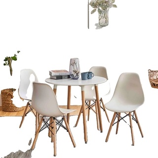 Runder Esstisch Stühle Set, MDF Material, beinhaltet Tisch und 4 Stühle, Weiß