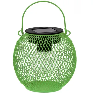 LED Solar Kugel-Laterne Metall Ø14 cm Mesh-Design | warm-weiß beleuchtet | Outdoor Gartenleuchte zum Hängen & Stellen | Solarbetrieben inkl. Akku | Deko-Lampe für Terrasse Balkon, Außenbereich (grün)