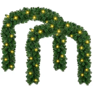 Daromigo 5m Weihnachtsgirlande mit Beleuchtung, 100 LEDs Künstlich Tannengirlande, 8 Modus, Weihnachten Deko Girlande für Haus Treppen Kamin Haustür Innen Außen, 2PCS