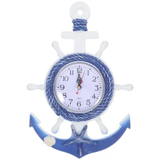 MAGICLULU Wanduhr Maritime, Blau Weißes Steuerrad Holz Optik für Nautische