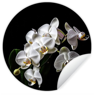 MuchoWow Wandsticker Orchidee - Blumen - Weiß - Natur - Schwarz (1 St), Tapetenkreis für Kinderzimmer, Tapetenaufkleber, Rund, Wohnzimmer bunt 30 cm x 30 cm x 0.1 cm