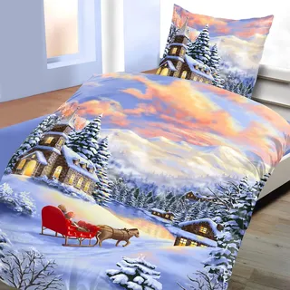 Bertels Textilhandels GmbH Mikrofaser Thermofleece Wendebettwäsche 135x200 Weihnachten Berg See Winter