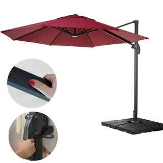 Gastro-Luxus-Ampelschirm HWC, Sonnenschirm, drehbar Ø 4m bordeaux mit Ständer