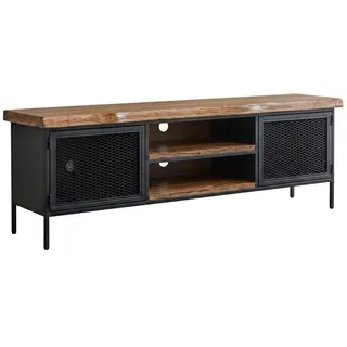 TV Lowboard Holz Metall Industrial Design Massivholz Rustikal Schwarz