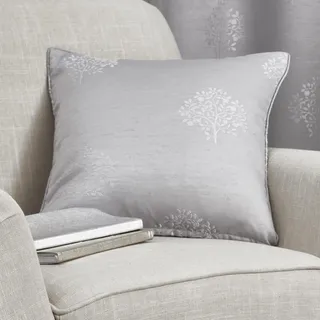 Appletree - Silbergraues Baumkissen (43 x 43 cm) - Paspelrand - Füllung inklusive - gewebtes Kissen in Grau Silber - Silber strukturiertes Kissen mit Blumen - Kissen mit Bezug enthalten/Kissenfüllung