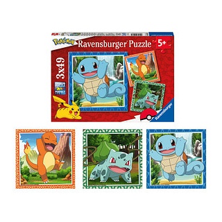 Ravensburger Pokémon Glumanda, Bisasam und Schiggy Puzzle, 3 x 49 Teile