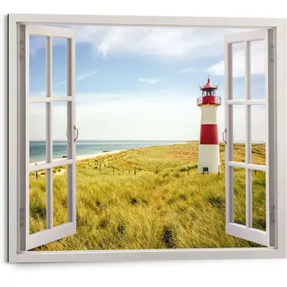 Reinders! Wandbild, Leuchtturm Fenster, Hobbyraum, Bilder, Wanddeko, Room Decor, MDF, Blau, 40 x 50