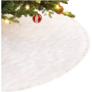 Yorbay Weihnachtsbaumdecke Tannenbaumdecke weiß Plüsch, Rund Rock Teppich Filz, Weihnachtsdeko, Weihnachtsbaumdecke für Tannenbaum, Weihnachtsbaum, Christbaum Ø 90 cm