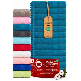 Betz Palermo Gästehandtücher Set 12-teilig – 12× Gästehandtuch 30×50 cm, 100% Baumwolle 360 g/m2, weich & saugstark, Oeko-TEX® Farbe Petrol