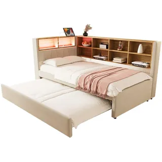 stilvora Schlafsofa, Beige, Textil, 5 Fächer, 2-Zonen, 90x200 cm, Schlafzimmer, Betten