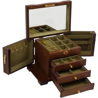 4-Schichtige Schmuckbox Mit Schloss Ohne Skulptur Raw Holz Schmuckschatulle AbschließBar Holz Schmuckkasten SchmuckkäStchen Schmuckkoffer VerschließBare Schmuckkasten Massives