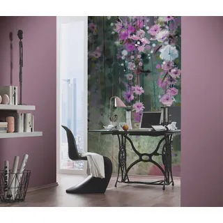 Newroom Vliestapete Julienne Purple Tapete Blumentapete Blumen,Blumengirlanden,Kreise, [ 1,5 x 2,7 m ] großzügiges Motiv - kein wiederkehrendes Muster - Fototapete Wandbild Blumen Blumengirlanden Kreise Made in Germany, Vintage lila