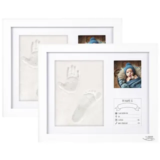 2er-Set Gipsabdruck-Set, Baby-Hand & Fußabdruck, Holzrahmen, 28 x 23cm