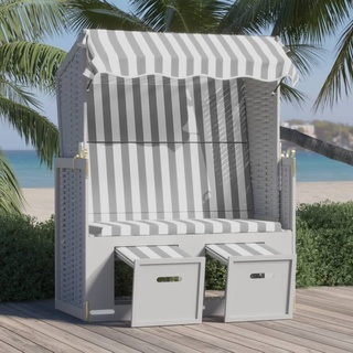 Möbel Strandkorb mit Dach Poly Rattan und Massivholz Grau & Weiß DE45181