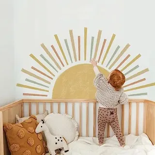 Wandtattoo Sonne Wandaufkleber Boho Dekor Regenbogen Kinderzimmer Wandsticker Wanddeko für Mädchen Wandsticker Schlafzimmer Babyzimmer (Bunte Sonne)
