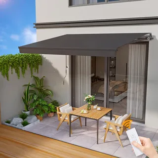 HOMEDEMO Markise Elektrisch Fernbedienung Gelenkarmmarkise mit Kurbel, Balkonmarkise Terrassenmarkise Sonnenschutz & Wasserabweisend mit Wandhalterung (Anthrazit, 300 x 250 cm)