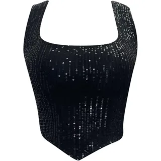 Viunychn Glitzer Oberteile Damen Spaghettiträger - Festival Party Club Korsett Bustier BH Crop Top Damen Sexy Spaghettiträger Ärmellos Glitzer Pailletten Trägertop Corsage Top Dessous Tank Top