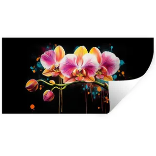 MuchoWow Wandsticker Orchidee - Graffiti - Farbenfroh - Blumen - Abstrakt (1 St), Sticker für die Wohnzimmer und Schlafzimmer, 120x60 cm 120 cm x 60 cm x 0.1 cm