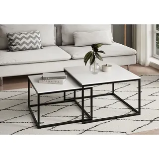 home collective Beistelltisch Set 2 in 1 Weiß Holz 70 x 42,5 x 70 cm