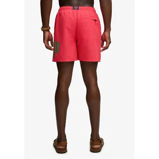 Badeshorts SUPERDRY "PRINTED LOGO 16 SWIM SHORT", Herren, Gr. M, N-Gr, pink (paradise pink), Polyester, unifarben, Badehosen Badeshorts
