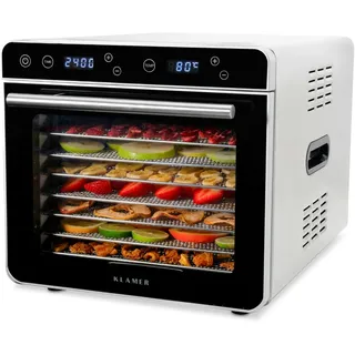 Klamer Premium Dörrautomat XL 700W, 24h-Timer und 35-80°C Temperaturregler, 8 extra große Einlegefächer aus Edelstahl, Trockner aus Edelstahlgehäuse
