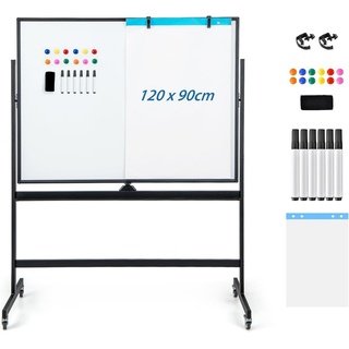 KOMFOTTEU Magnettafel Whiteboard, mit Ständer & Zubehör Set, 120 x 90cm schwarz 120 cm