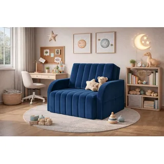 MOEBLO Kindersofa aus Samtstoff MONTANA 80, mit Bettfunktion Schlafsofa mit Bettkasten Sessel mit Schlaffunktion Schlafsessel Sofa Sessel Jugendsofa Schlafsofa 1-Sitzer Gästebett, mit Relaxfunktion blau