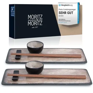 Moritz & Moritz VIDA 10-tlg. Sushi Geschirr Set für 2 Personen - Sushi Servierset mit 2x Sushi-Teller, Dip-Schälchen und Stäbchen
