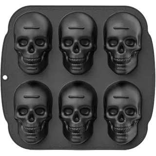 Totenkopf-Kuchenform, Halloween-Silikonformen, Eiswürfelform, Eiswürfelbehälter, 6-fach-Form mit 3D-Totenkopfmotiv für Halloween und Geburtstagsfeiern