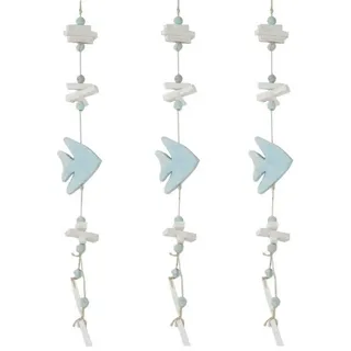finehomegarden Dekofigur 3x Maritim Hänger Deko Mobile Fisch L67cm Holz hellblau/weiß (3 St), Sommer Dekoration Bad / Paket blau